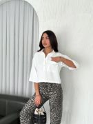 Crop Yakalı Gömlek Üç Çeyrek Sleeve Kol - Beyaz resmi